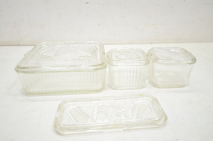 Image for (7) Ribbed Glass Dishware, Vegetable Motif