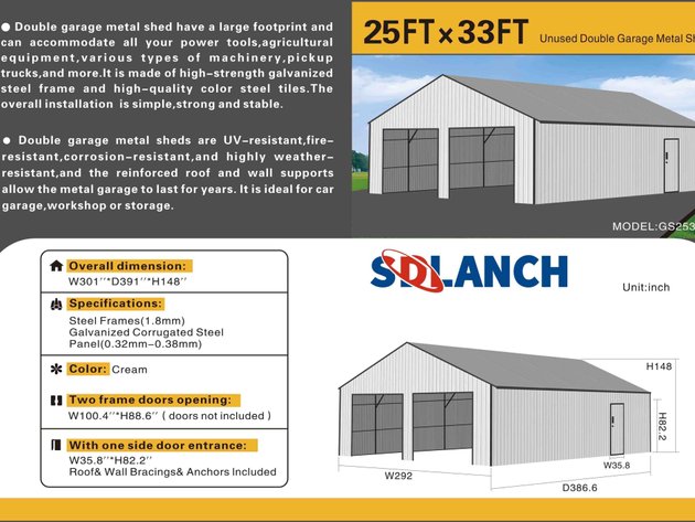 Image for Double Garage Metal Shed 25FT x 33FT
