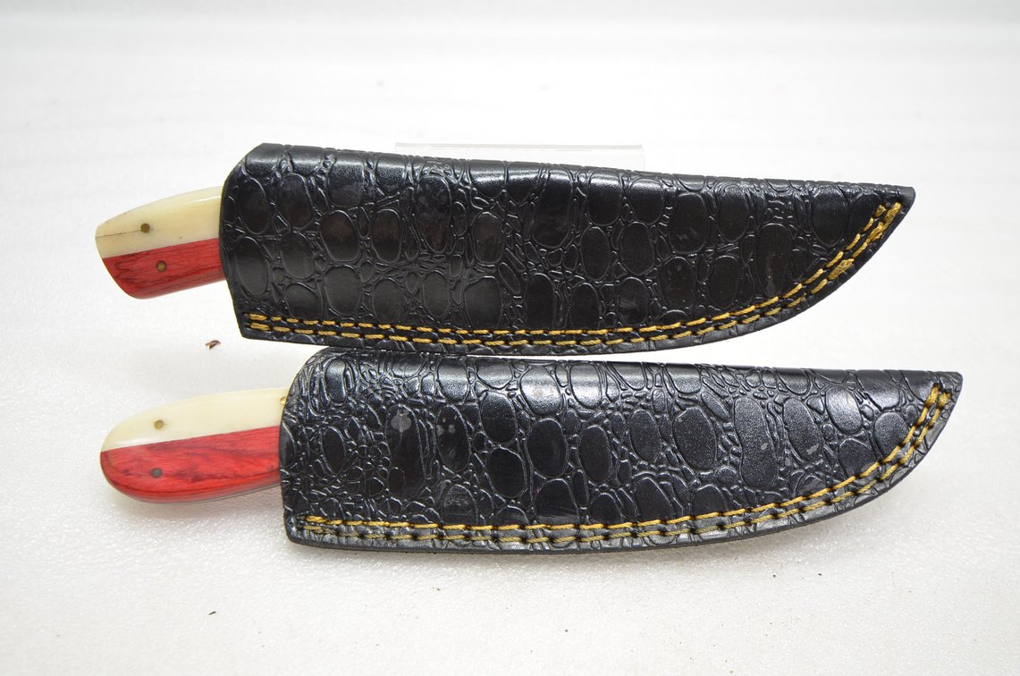 (2) Damascus Steel Hunting Knife, Red White And Blue