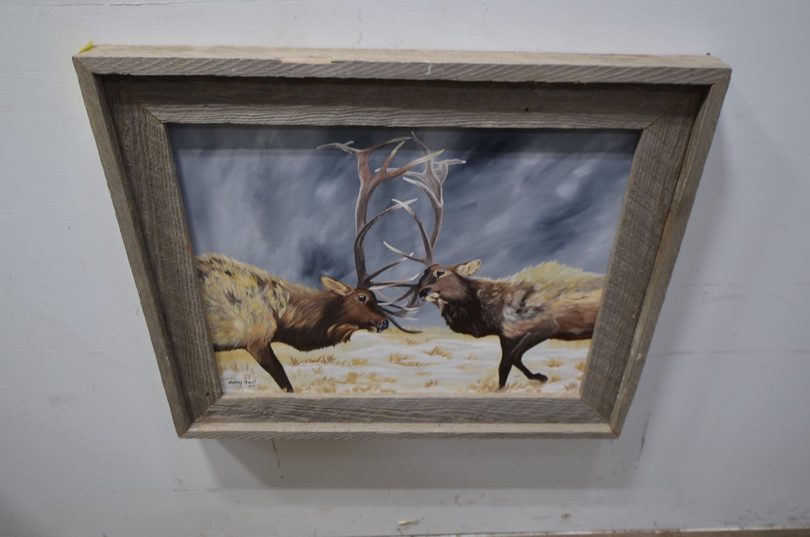 Elk Fighting Original Oil Painting