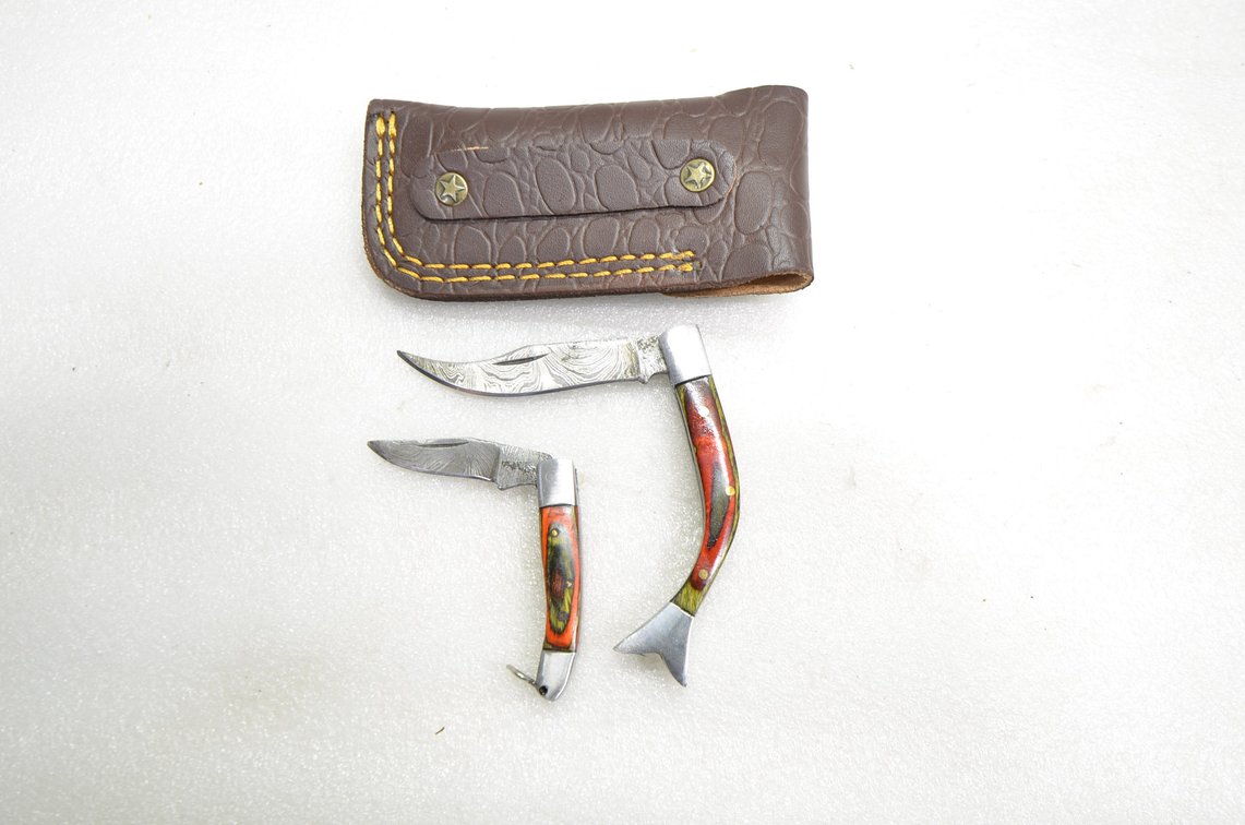 Damascus Steel Fishtail Pocket Knife, Pocket Knife