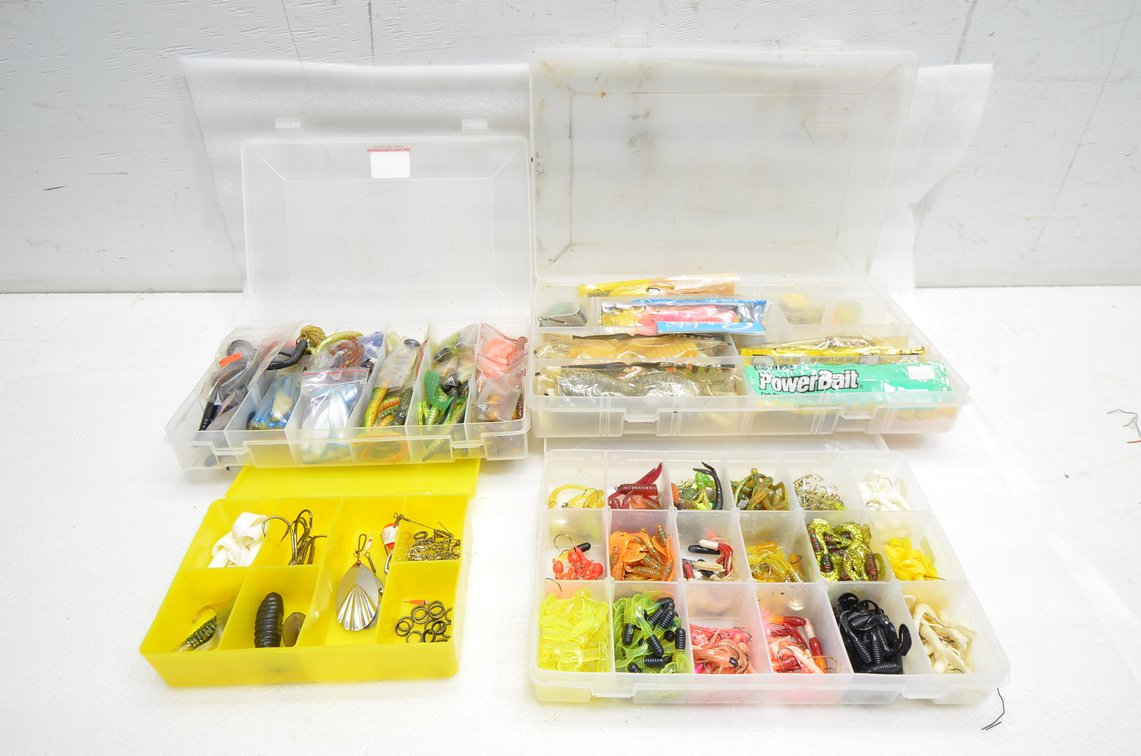 (4) Bait Cases With Contents, Plano Tackle Box