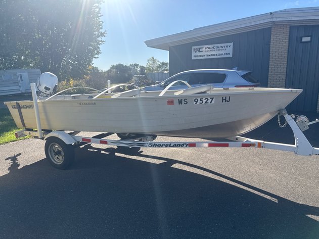 Image for Ultra Craft Aluminum 16 Canadian Boat On Trailer