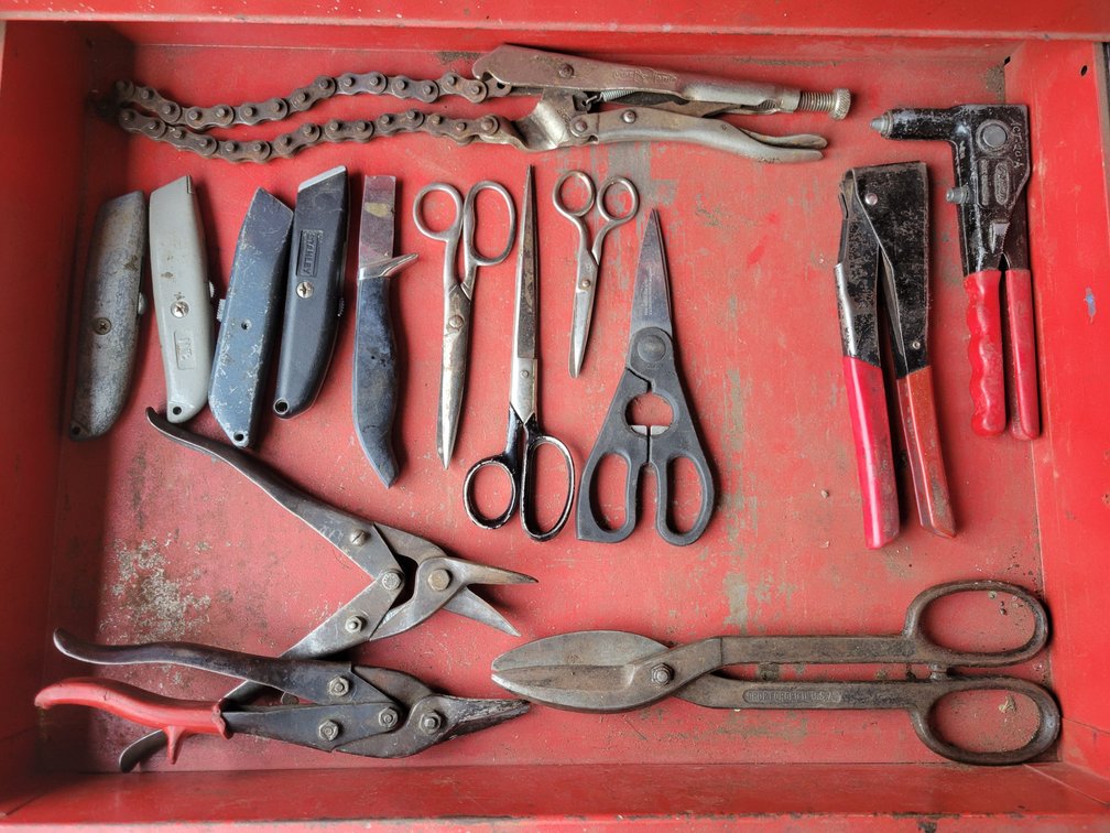 Scissors, Box Cutters, Snips, Rivet Guns, Chain Wrench