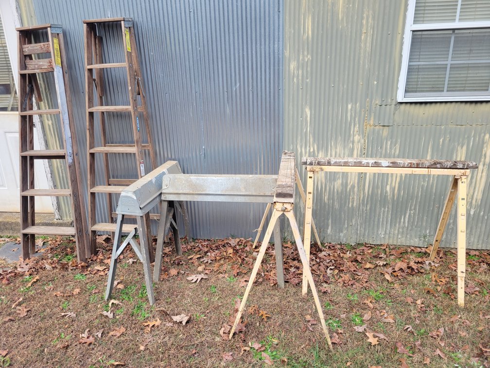 Metal Saw Horses, 6 ft Wooden Ladders