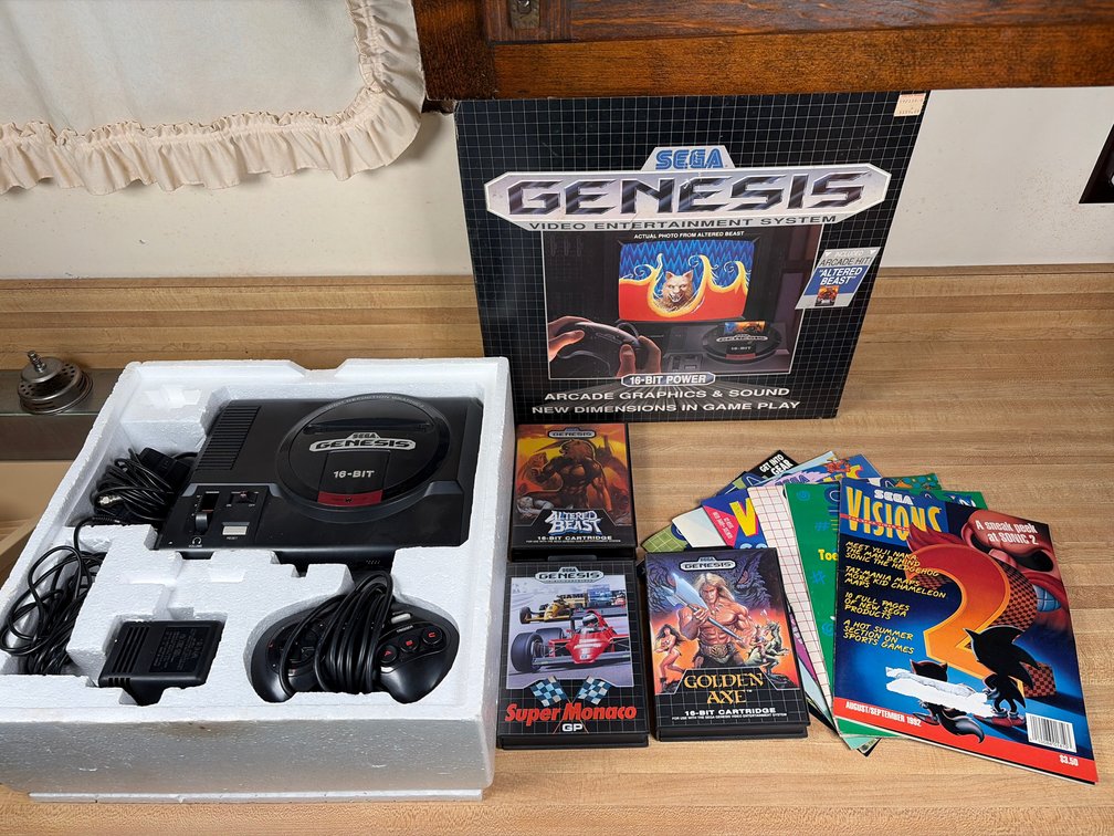 Sega Genesis Model 1 Console w/ Games and Vintage Magazines
