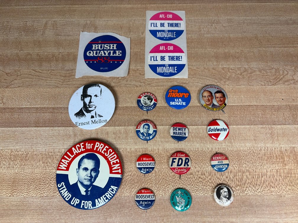 Political Buttons, JFK, Roosevelt, Wallace, Etc.