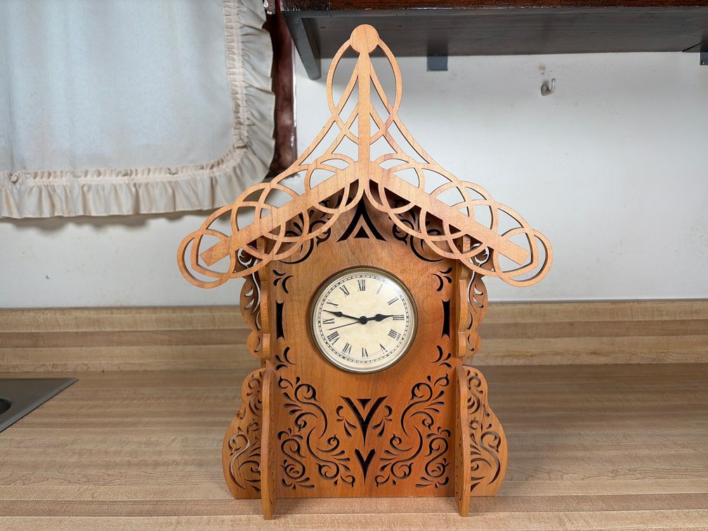 Handmade Wooden Fretwork Mantel Clock