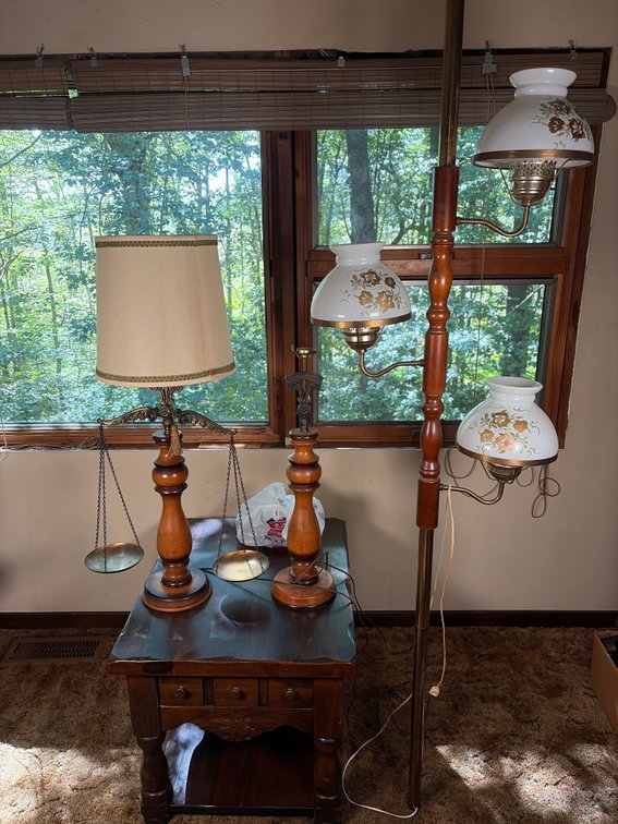 Pair of Table Top Lamps and Tension Pole Floor Lamp