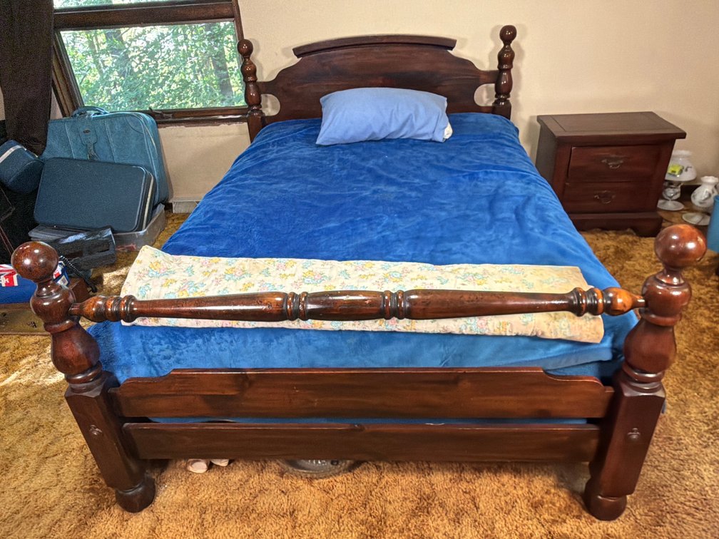 Queen Sized Wooden Bedframe w/ Matching End Table