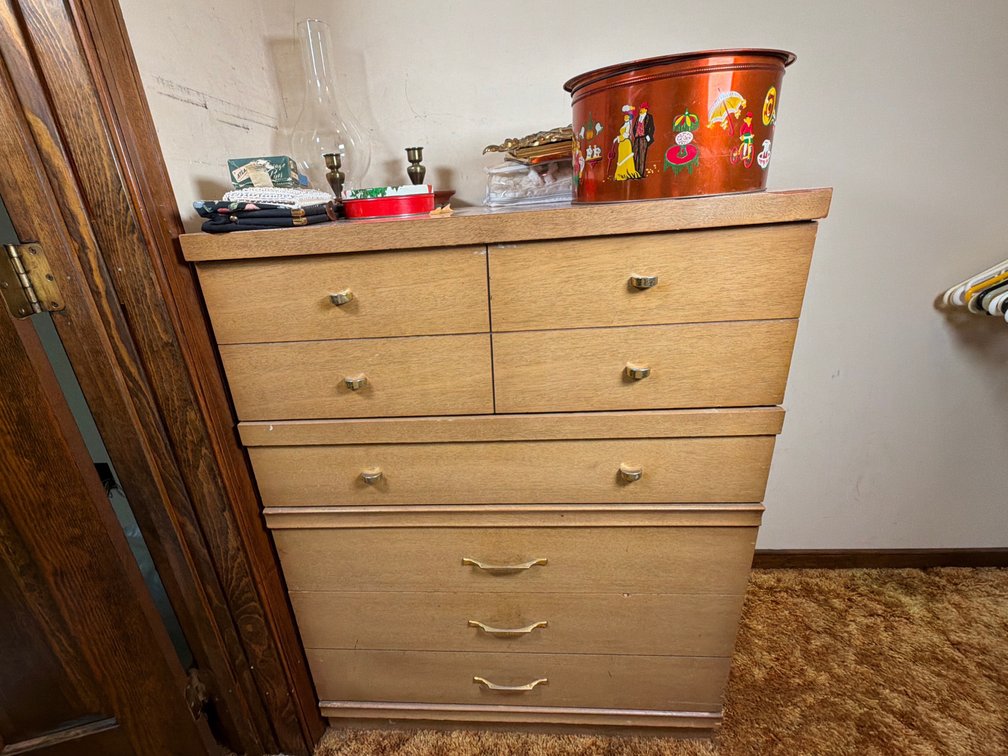 Wooden Dresser w/ Contents on Dresser