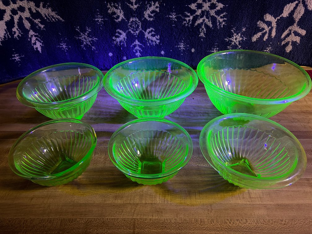 6 Piece Green Uranium Glass Set