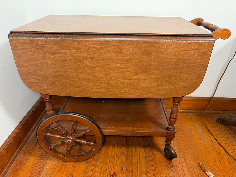 Drop Leaf Rolling Server on Wagon Wheels