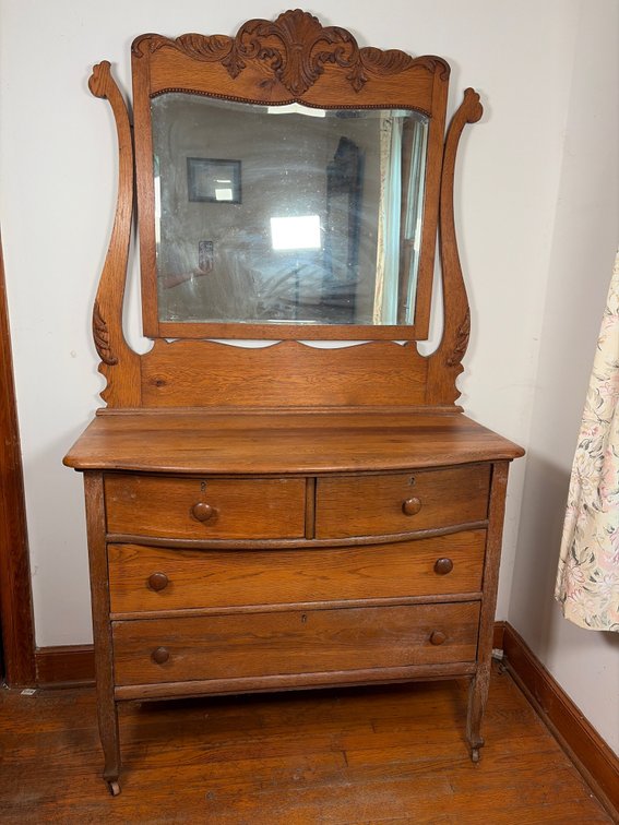 Oak Dresser w/ Beveled Glass Mirror