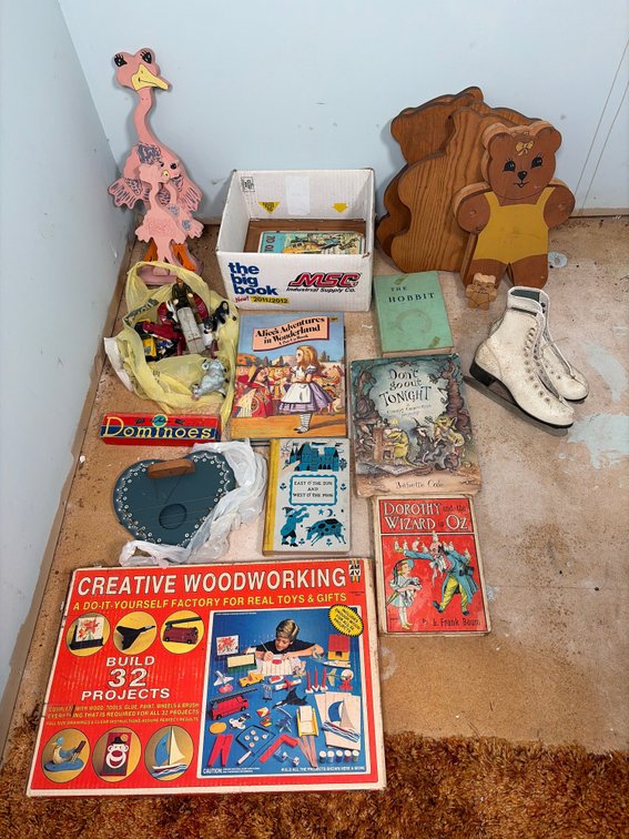 Antique Childrens Toys, Pop up Books, Ice Skates
