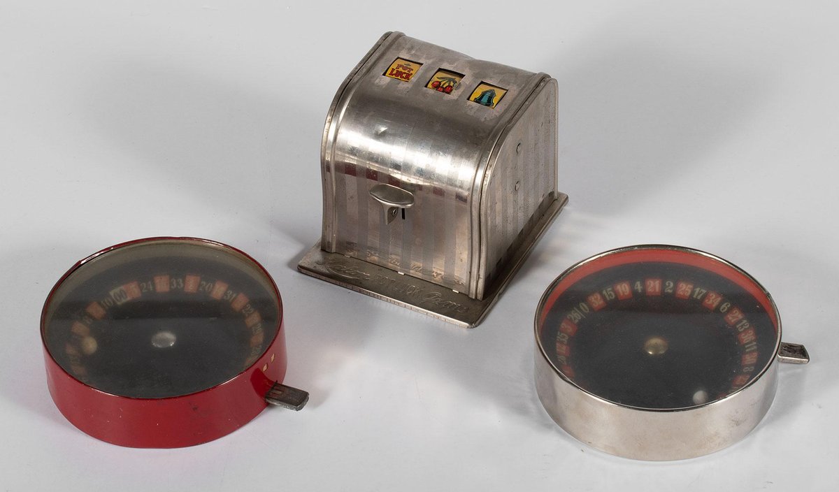 Vintage Tin Toy Handheld Roulette Wheels and Slot