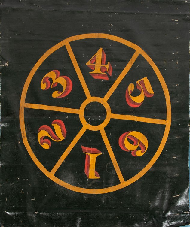 Antique Painted Canvas Carnival Wheel of Chance