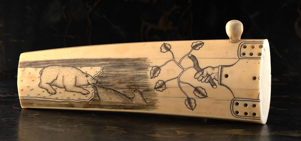 Antique Alaskan Scrimshaw Cribbage Board Walrus Tusk