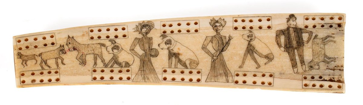 Antique Scrimshaw Cribbage Board