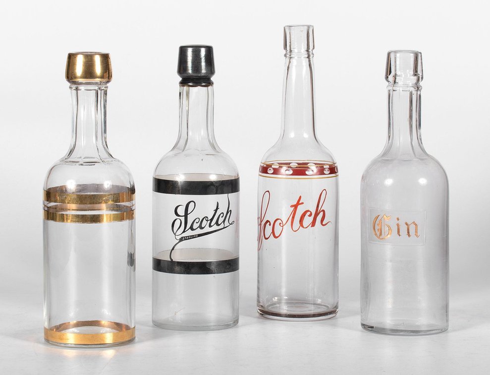 Etched and Painted Glass Saloon Back Bar Bottles