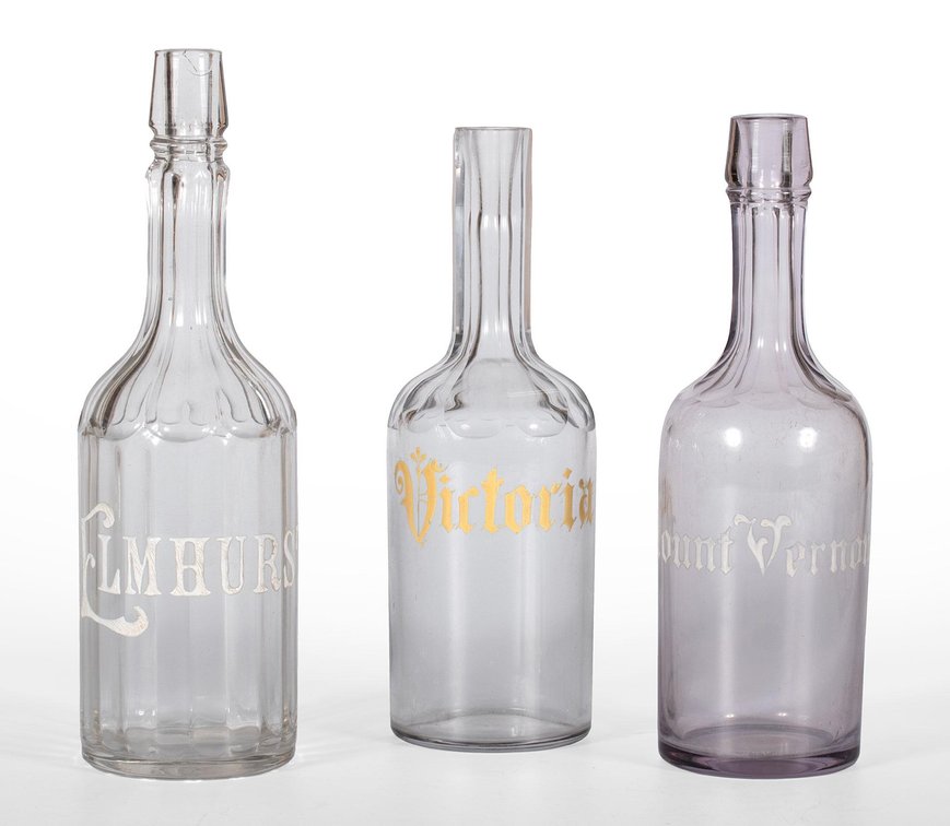Three Enameled Saloon Back Bar Bottles
