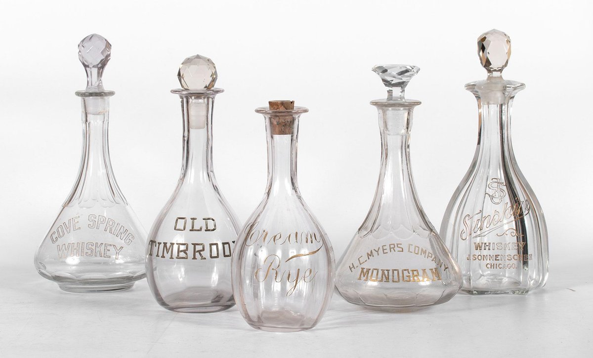 Etched Glass Gold Lettering Saloon Back Bar Bottles