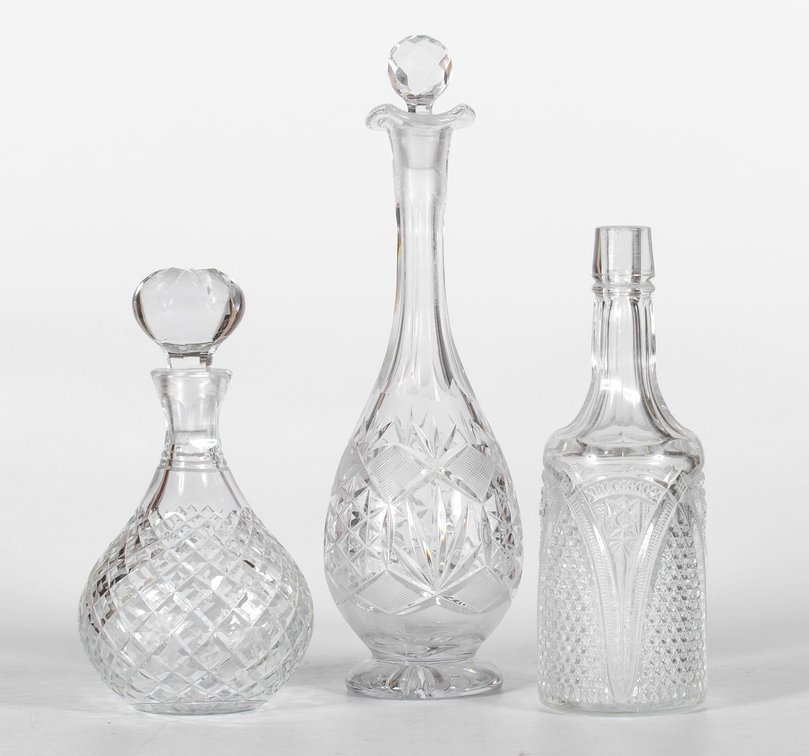 Cut Glass Decanters and Back Bar Bottle