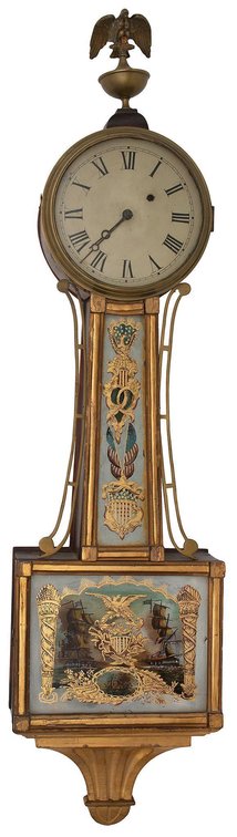 American 19th Century Reverse Painted Banjo Clock