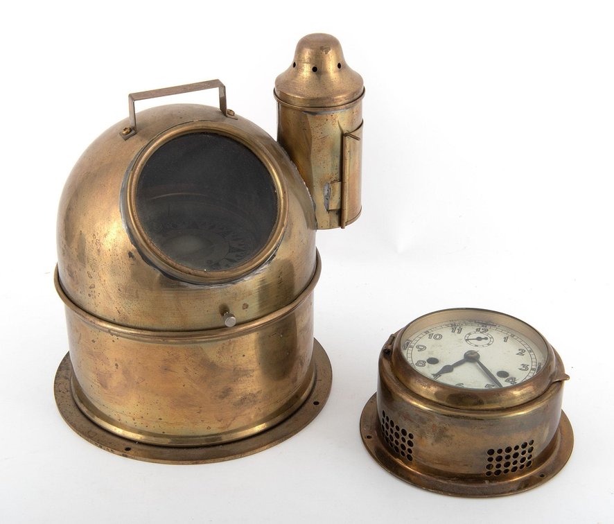 Rolf Gerdes Co. Ships Clock & Brass Ship Compass