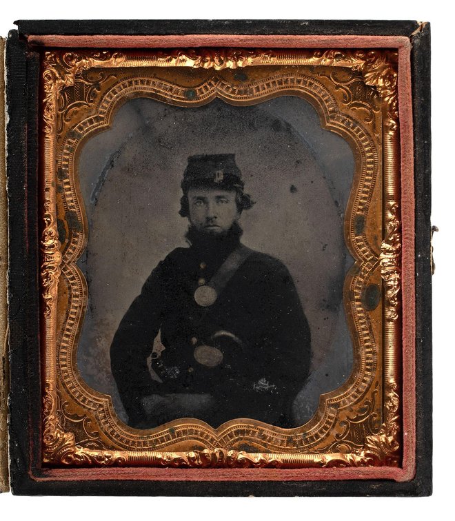 Sixth Plate Daguerreotype of Seated Union Soldier