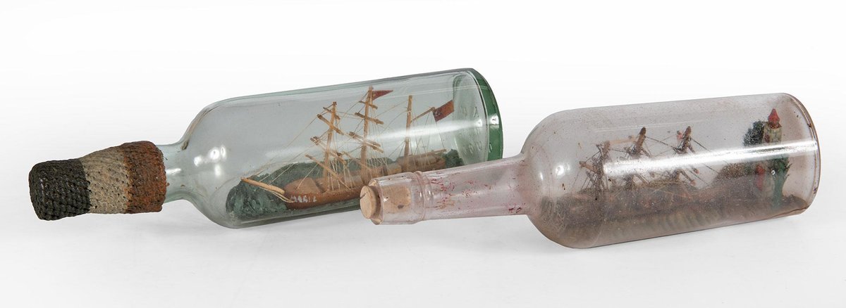Antique Model Ships Dioramas in Glass Bottles
