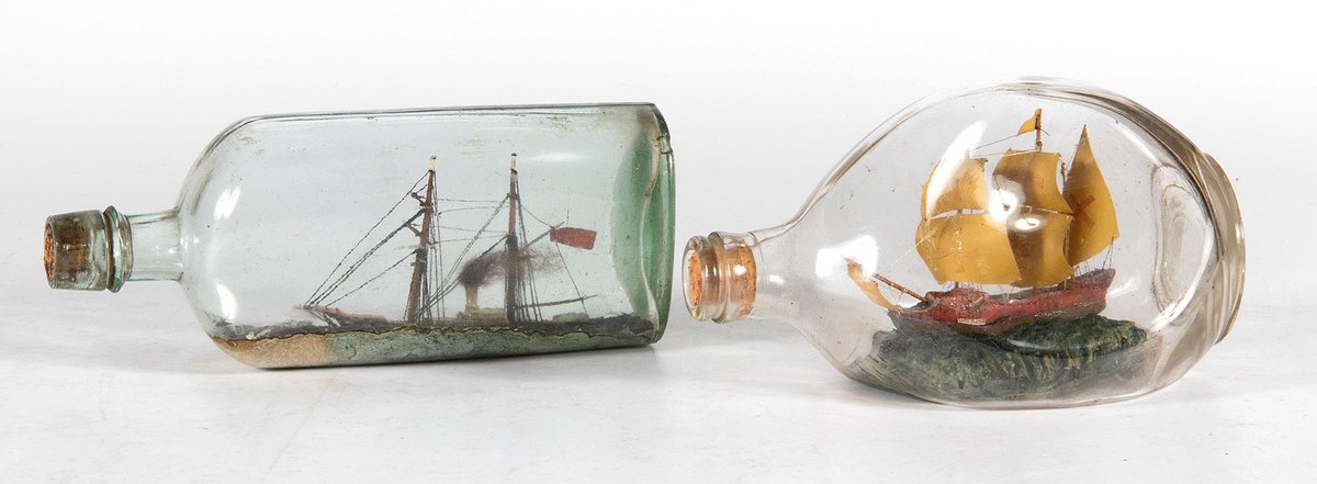 Antique Model Ship Dioramas in Glass Dimple Bottle