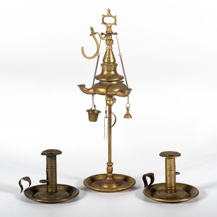Brass Lucerne Lamp Plus Brass Chamberstick Holders