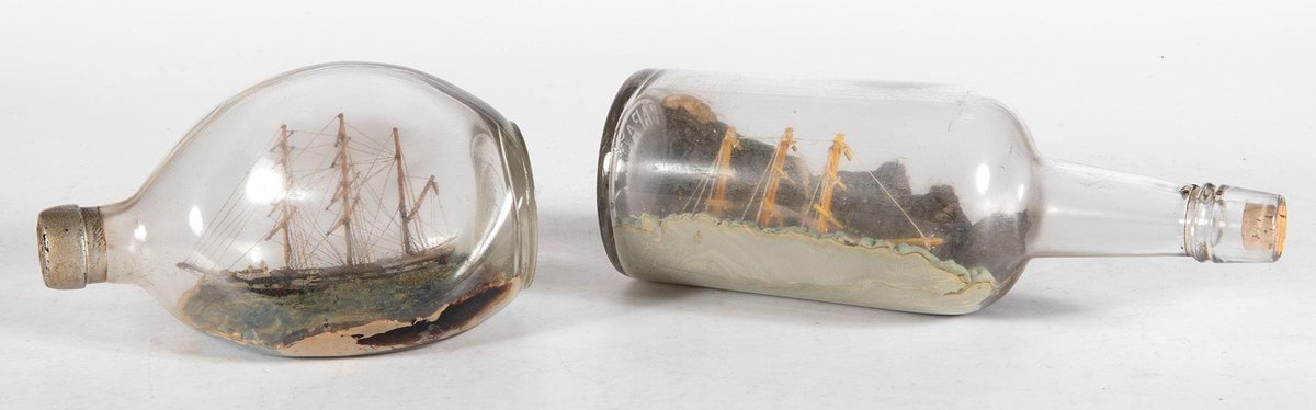 Antique Model Ships Dioramas in Glass Dimple Bottles