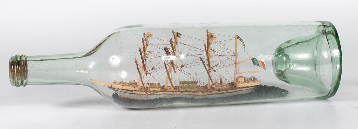 Antique Ship Model in Glass Bottle