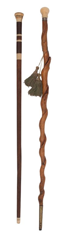 Two 19th Century Folk Art Bone Handled Walking Sticks