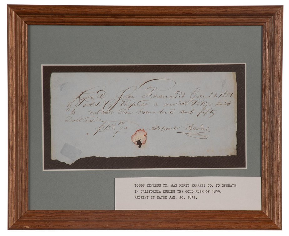 Todd & Co.'s Express 1851 Handwritten Receipt