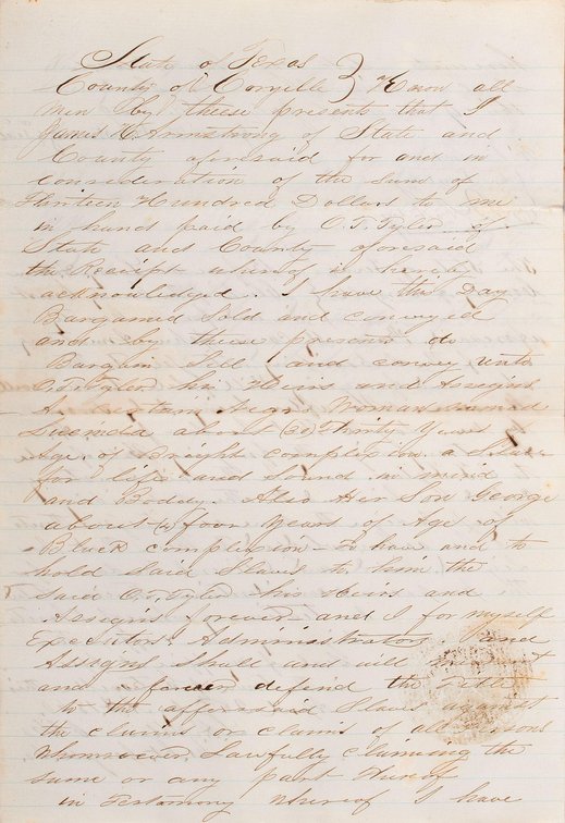 Coryell County Texas Slave Trade Document