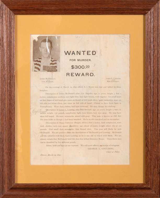 1895 Framed Wanted Poster for James McDonald