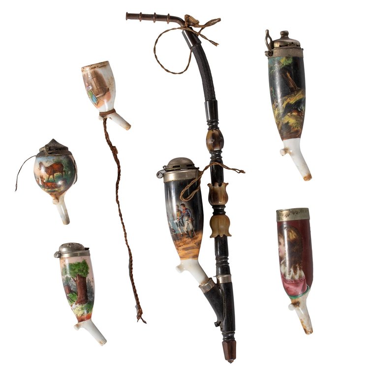 Grouping of German Painted Porcelain Gesteckpfeife's