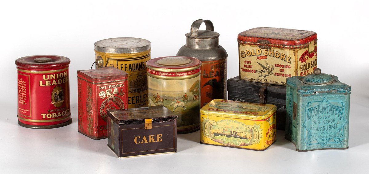 large Grouping of Antique Litho Tobacco Tins