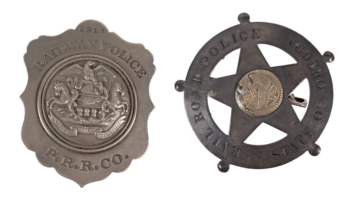 Two Obsolete Railroad Police Badges