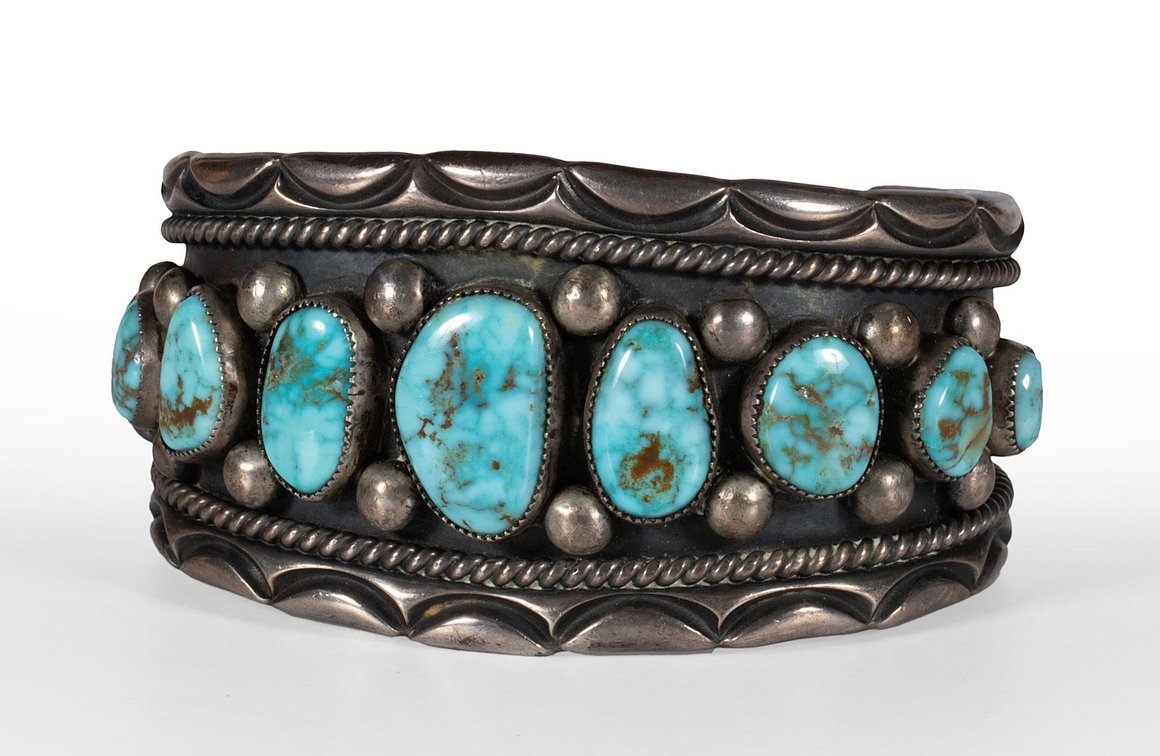 An Elsie Begaye Silver and Turquoise Cuff Bracelet
