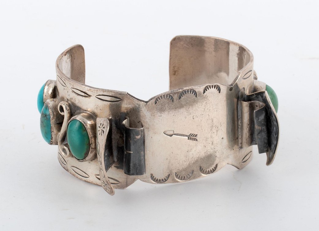 Navajo Silver and Turquoise Watch Cuff Bracelet