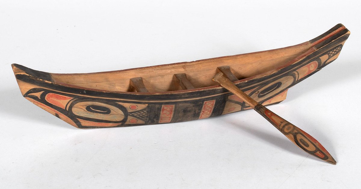Hand Carved and Painted Haida Model Canoe