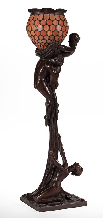After Gustav Gurschner  (Austrian, 1873-1970) Figural Bronze Lamp