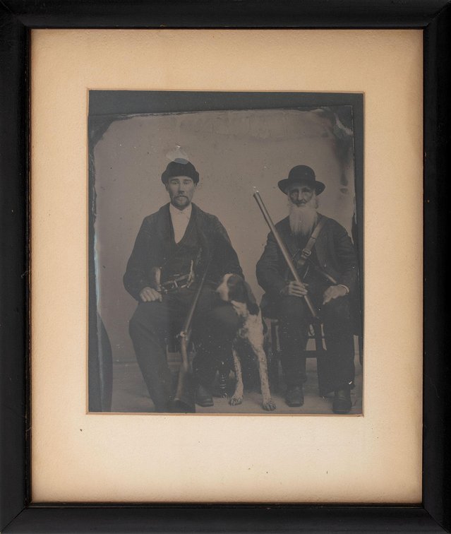 Large Tintype Image of Two Hunters