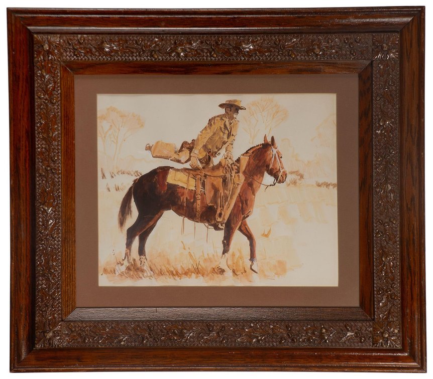Western Watercolor of Cowboy on Horseback