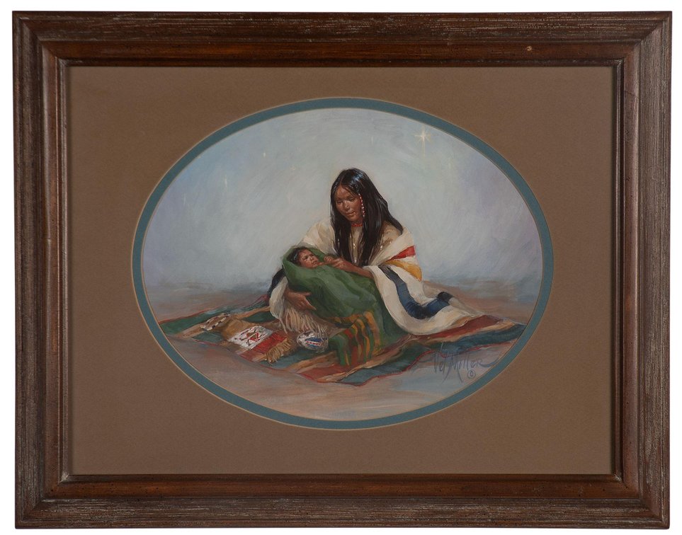 Vel Miller (b. 1936) Native American Mother and Child Oil on Panel
