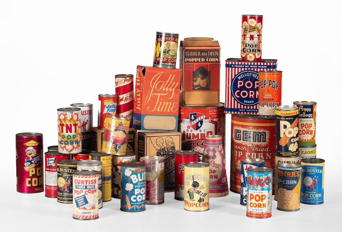 Large Grouping of Antique Popcorn Advertisement Tins